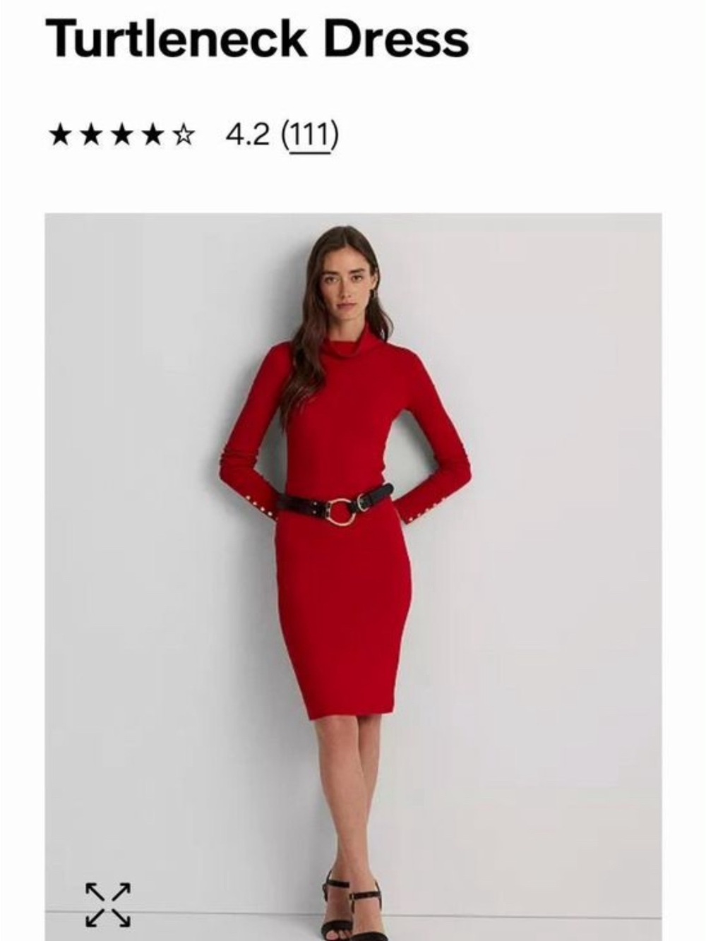 Ralph Lauren Red Long-Sleeve Turtleneck Midi Dress